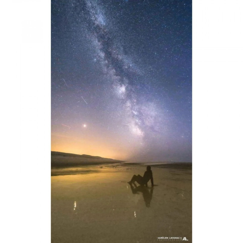 Oeuvre N°052/200, Nouveau Départ, Nuit des étoiles, Plage Lacanau Océan, Photo de la voie Lactée